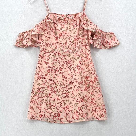 FOR LOVE AND LEMONS Aurora Mini Dress Womens Small Pink Floral Print Ruffle - Picture 5 of 16